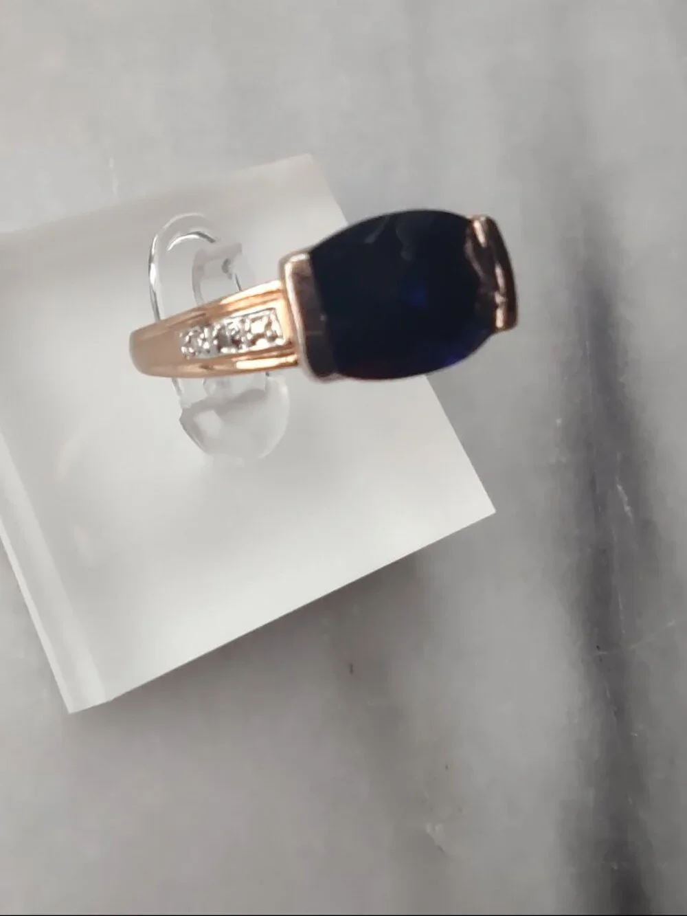 Rosegold Plated Sterling Silver 925 w/Deep Blue Sapphire-Cushion Cut Ring Sz 7.5